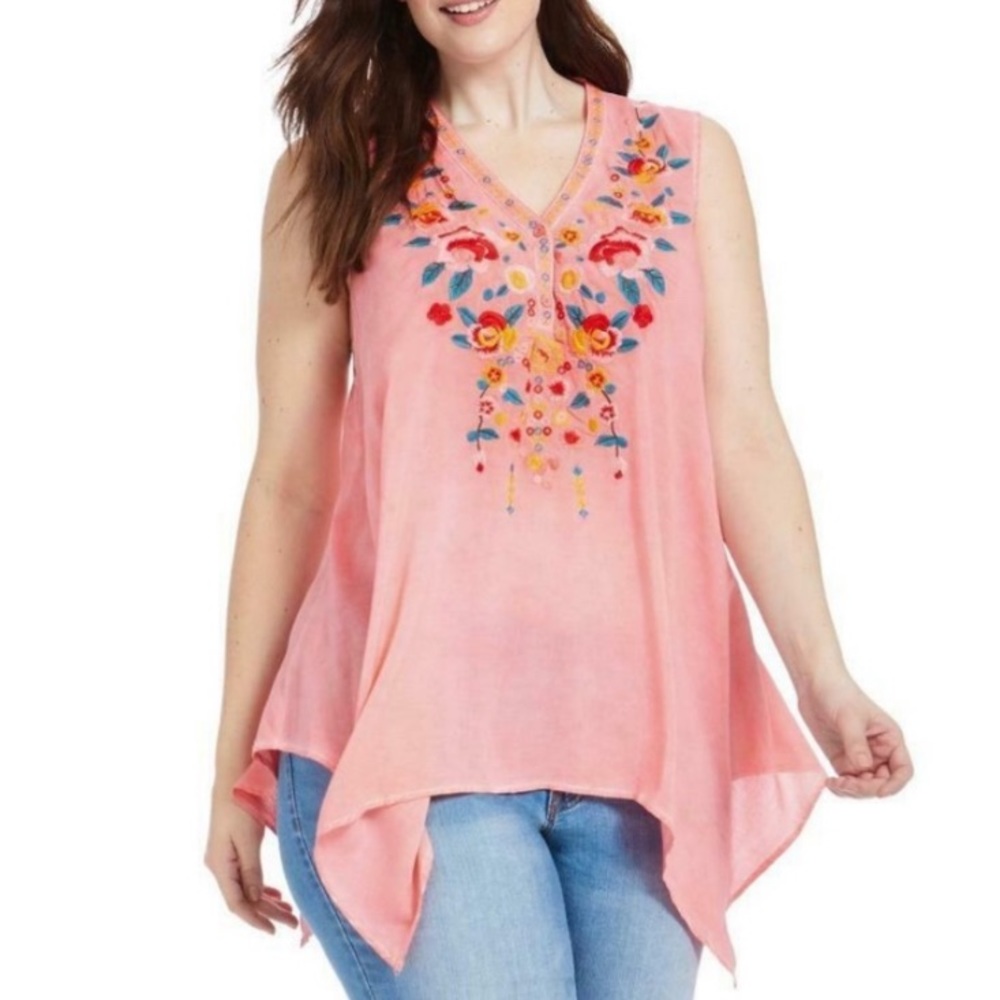 Andree by Unit Washed pink sleeveless floral embroidered sleeveless blouse